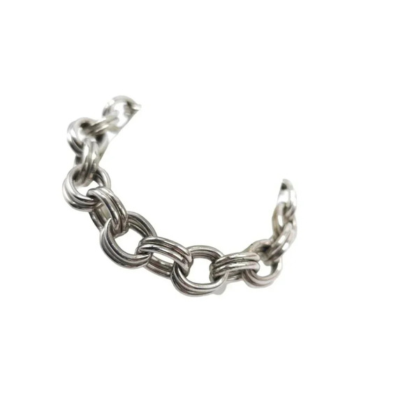 Marino Round Link Chunky Chain Bangle Bracelet Silver Tone Vintage 8in - Picture 2 of 5